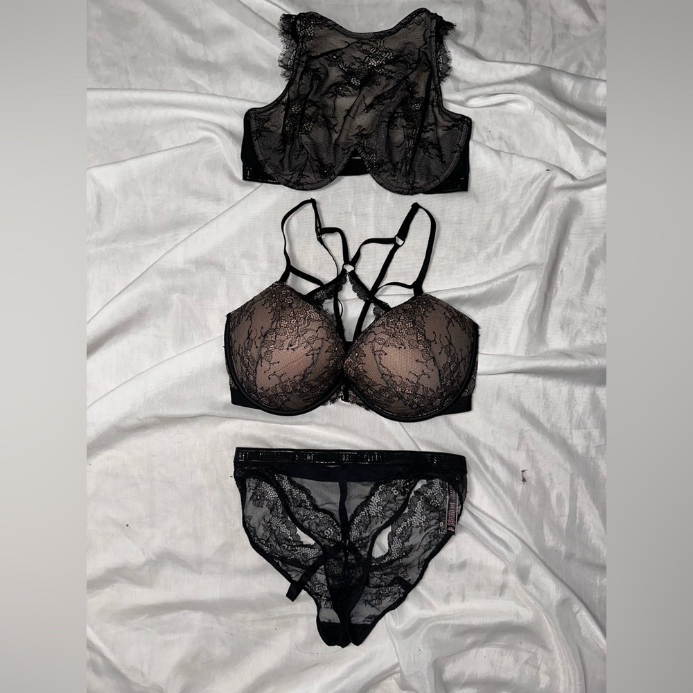 NWT/NWOT Victorias Secret 3 Piece Black Lace Set BOGO-READ DESCRIPTION